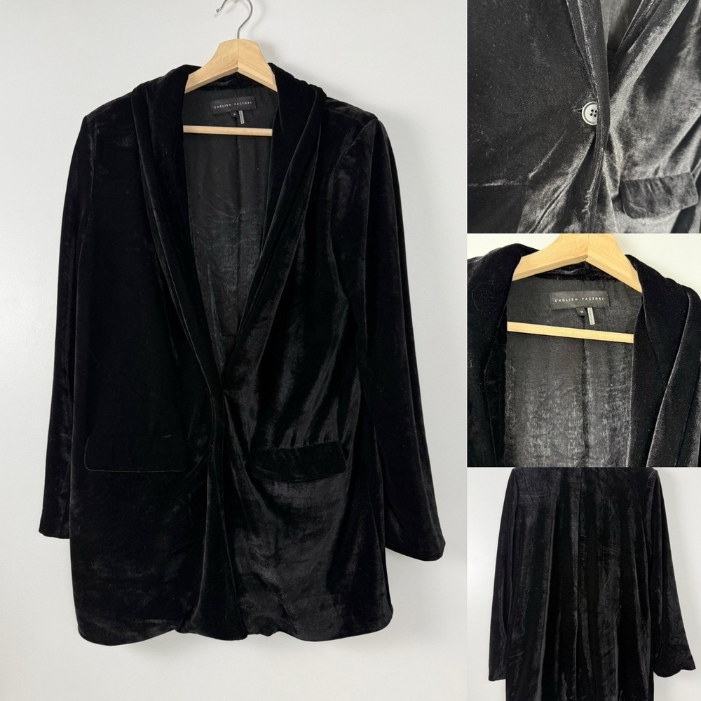 English Factory Black Velvet Evening Holiday Cocktail Blazer Size M